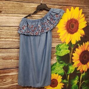 Led off one shoulder jean dress small NWT